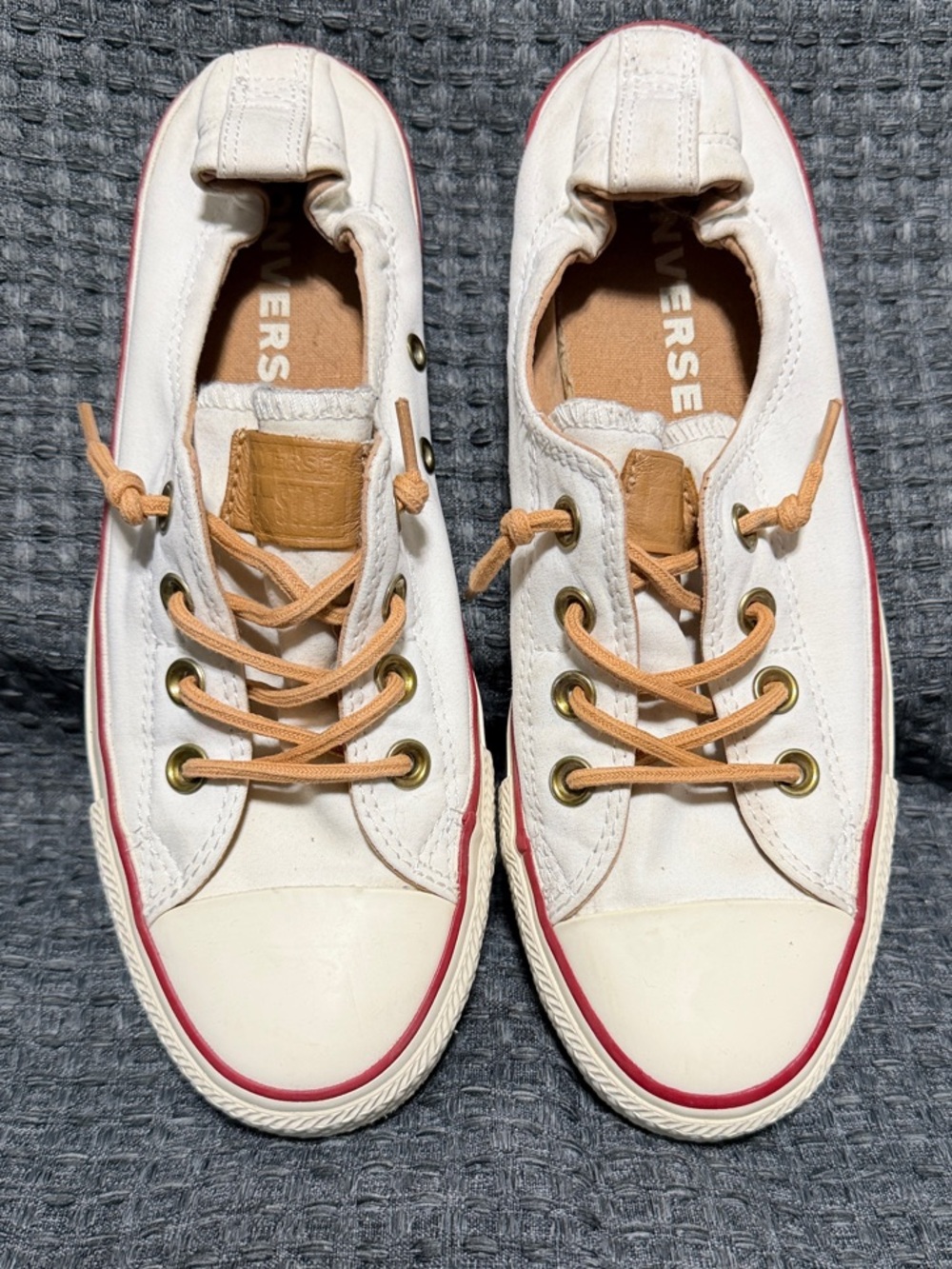 Converse cream Canvas Sneakers with Red Stripe and Tan Accents